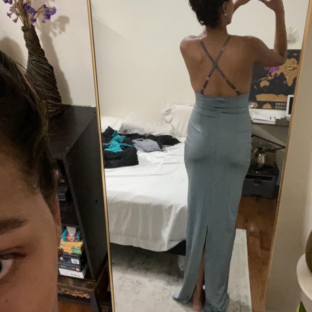 Want My Look Dusty Blue Silk effect Maxi Dress - Picture 4 of 8